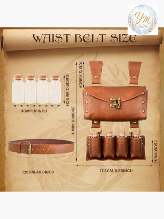 Medieval Alchemist Belt Pouch with Potion Vials, Faux Leather Waist Pack for main image 6